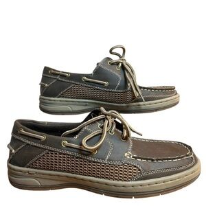 Highland Creek Belize Brown Faux Leather Mesh Memory Foam Boat Shoes Sz 8.5W